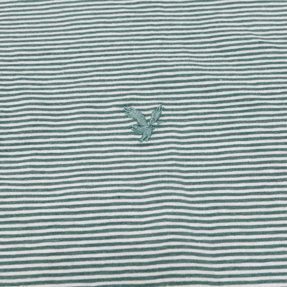 American Eagle Polo Tee Shirt Men's Large Light Green White Striped Standard Fit - Picture 2 of 4
